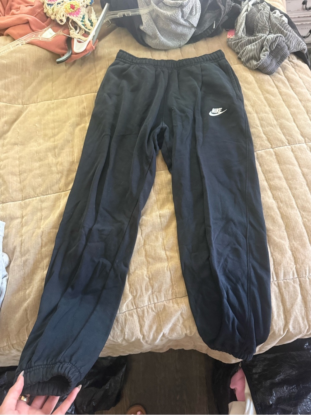 Nike Black Sweat Jogger Pants with White Swoosh